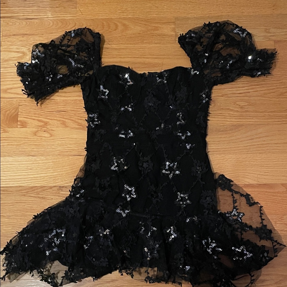 Black Lace Puff Sleeve Top